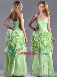 Classical Beaded and Bubble Organza Dama Dress in Yellow Green