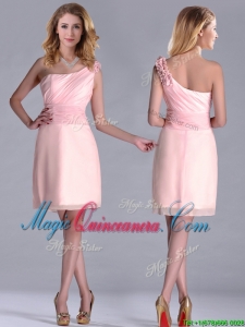 Exquisite One Shoulder Side Zipper Dama Dress in Baby Pink