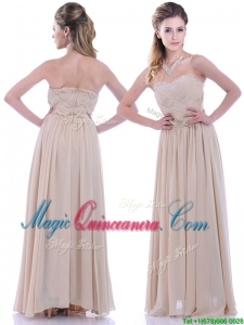 Fashionable Empire Champagne Chiffon Dama Dress with Beading and Ruching