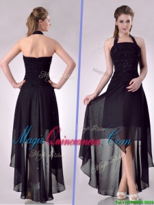 Hot Sale Halter Top High Low High Low Dama Dress with Beading