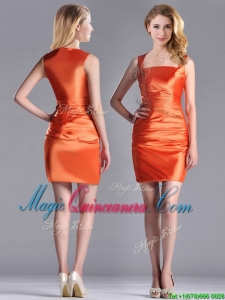 Lovely Column Square Side Zipper Short Dama Dress in Orange Red