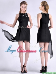 Modern Scoop Asymmetrical Black Chiffon Dama Dress with Beading