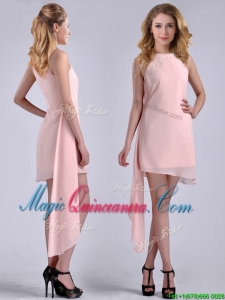 New Style Scoop Empire Chiffon Asymmetrical Dama Dress in Baby Pink