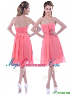 Popular Empire Chiffon Ruched Watermelon Dama Dress in Knee Length