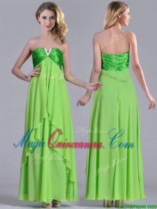 Pretty Beaded Decorated V Neck Spring Green Dama Dress in Ankle Length