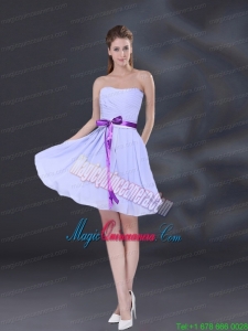 Ruching and Belt Chiffon Mother of the Bride Dresses in Lavender