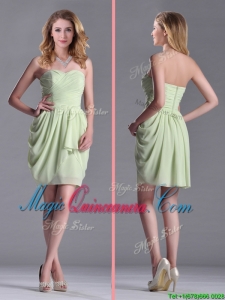 Simple Zipper Up Chiffon Yellow Green Dama Dress with Ruching