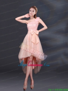 2015 Bowknot High Low Lace Up Mother Dress for Quinceanera with One Shoulder