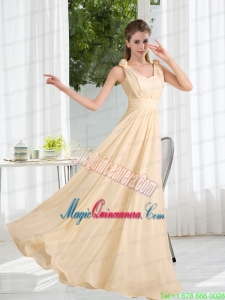 2015 Modest V Neck Empire Ruching Mother Dress for Quinceanera