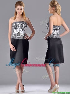 Column Strapless Knee-length Short Dama Dress with Embroidery