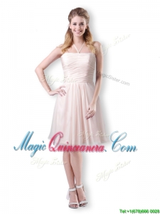 Cute Empire Chiffon Champagne Short Dama Dress with Halter Top