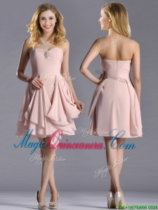 Exclusive Sweetheart Chiffon Beaded Dama Dress in Light Pink