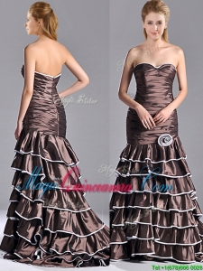 Luxurious Mermaid Ruffled Layers Dama Dress with Brush Train