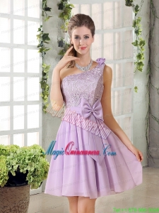 One Shoulder Lilac Mother Dress for Quinceanera with Bowknot for 2015