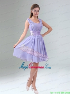 Perfect Straps Lavender Ruched Mini Length Mother Dress for Quinceanera with Waistband