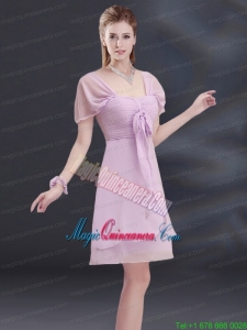 A Line Square Ruhing Mother Dress for Quinceanera with Cap Sleeves