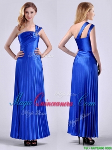 Discount Royal Blue Ankle Length Dama Dress with Beading and Pleats