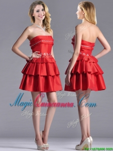 New Arrivals Red Strapless Dama Dress with Ruffled Layers and Beading