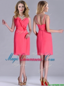 Popular V Neck Zipper Up Short Dama Dress in Coral Red