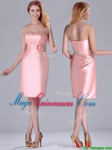 Short Strapless Knee Length Pink Dama Dress with Hand Crafted and Beading