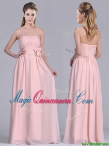 Modern Chiffon Handcrafted Flowers Long Dama Dress in Baby Pink