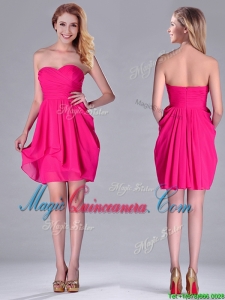 Simple Empire Sweetheart Chiffon Hot Pink Short Dama Dress for Homecoming