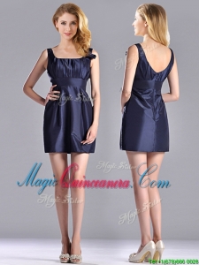 Hot Sale Square Handcrafted Flower Short Dama Dress in Navy Blue