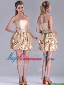 Beautiful Strapless Beaded and Bubble Short Dama Dress in Champagne