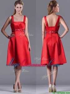 Best Selling Square Beaded Decorated Waist Dama Dress in Knee Length