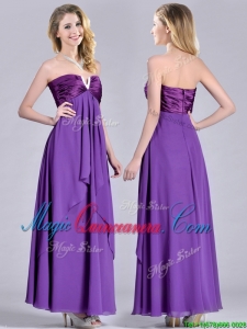 Cheap Beaded Decorated V Neck Chiffon Dama Dress in Eggplant Purple