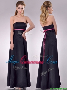 Classical Black Ankle Length Dama Dress with Hot Pink Belt