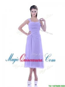 Fashionable Lavender Empire Square Dama Dress in Tea Length