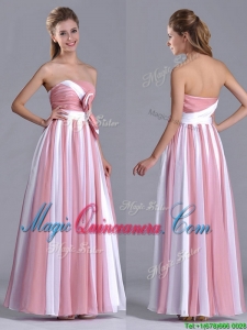 Hot Sale Bowknot Strapless White and Pink Dama Dress with Side Zipper