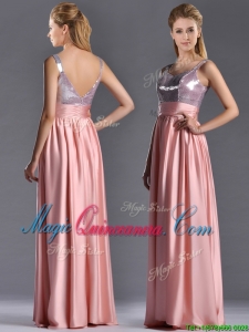 Lovely Empire Straps Zipper Up Peach Dama Dress with Sequins
