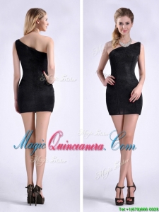 New Style Black One Shoulder Column Dama Dress with Zipper Up