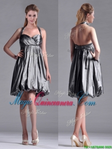 New Style Halter Top Taffeta Silver Dama Dress with Backless