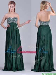 Popular Brush Train Beaded Bust and Pleated Dama Dress in Hunter Green