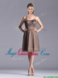 Popular Chiffon Brown Short Dama Dress with Spaghetti Straps