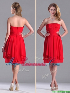 The Super Hot Strapless Empire Chiffon Ruched Dama Dress in Red