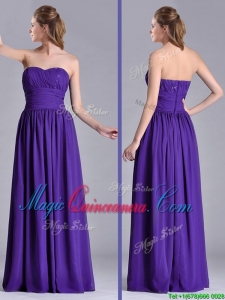 Beautiful Empire Ruched Chiffon Long Dama Dress in Purple