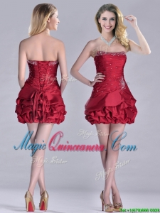 Classical Taffeta Wine Red Short Dama Dress with Beading and Bubbles