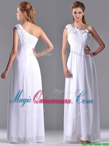 Elegant Empire Hand Crafted Side Zipper White Dama Dress with One Shoulder