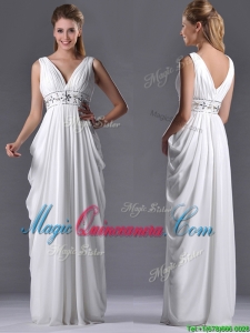Elegant Empire V Neck Chiffon White Dama Dress for Graduation