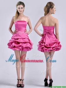 Latest A Line Bubble and Bowknot Taffeta Dama Dress in Hot Pink