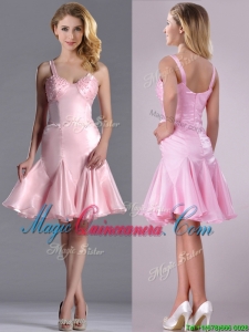 Lovely Beaded Bust Straps Short Dama Dress in Baby Pink