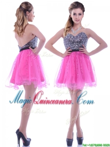 Modern Sequined Decorated Bodice Organza Hot Pink Dama Dress with Backless