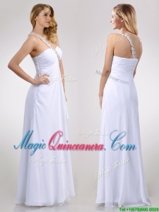 Sexy Empire Chiffon Beaded Side Zipper White Dama Dress with One Shoulder