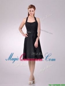 Best Selling Chiffon Halter Top Ruched Dama Dress in Black