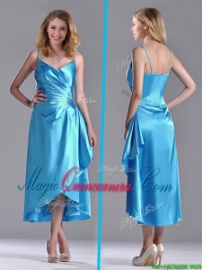 Classical Spaghetti Straps Baby Blue Dama Dress in Tea Length