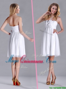 Discount White Strapless Short Dama Dress with Hand Made Flowers